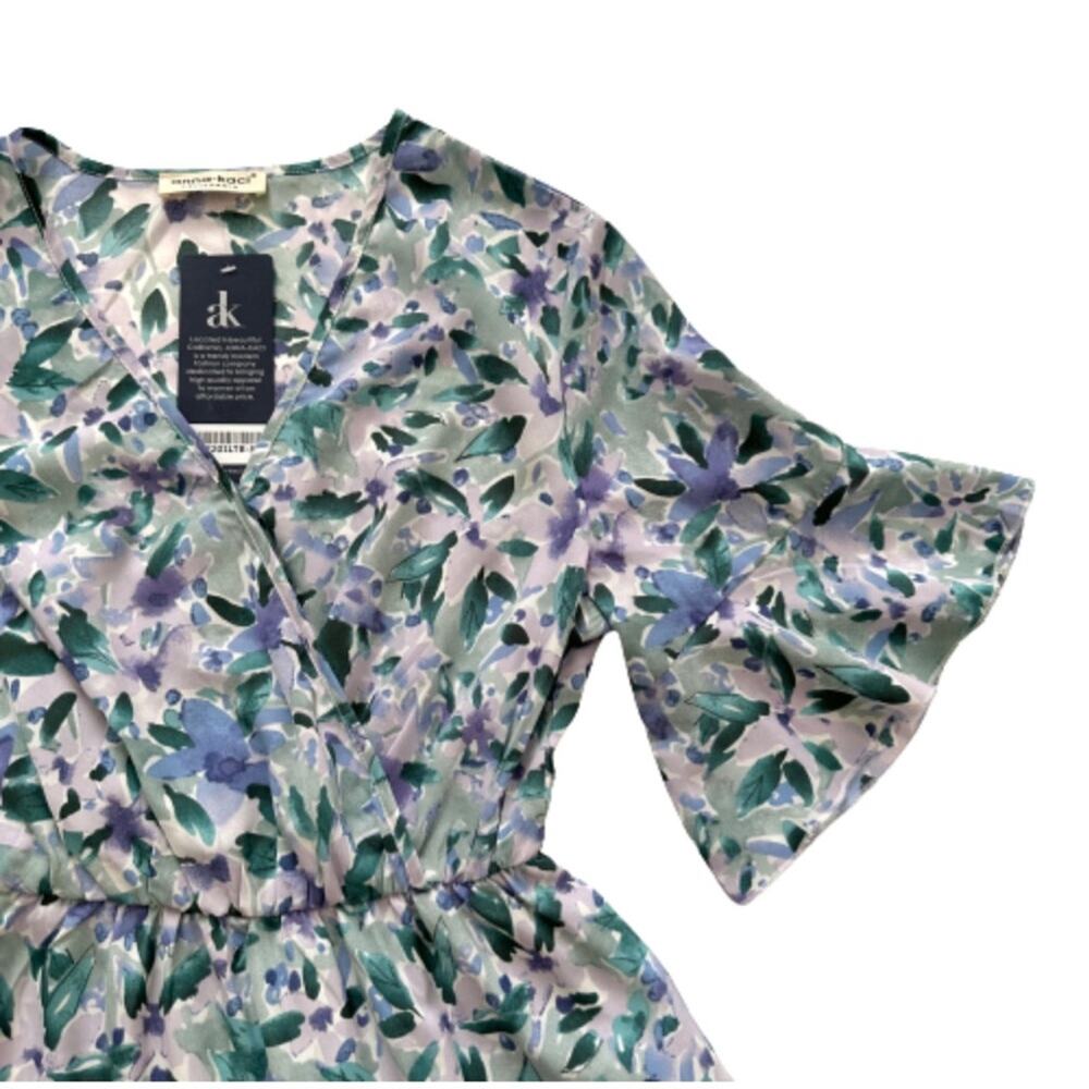 Anna-Kaci Dress Lavender Green Floral Flutter Short Sleeve Tiered Boho Small - Picture 12 of 15